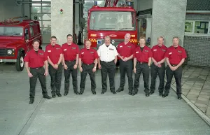 Firefighters, Lostwithiel Community Fire Station, Lostwithiel, Cornwall. May 1995 Firefighters, Lostwithiel Community Fire Station, Lostwithiel, Cornwall. May 1995