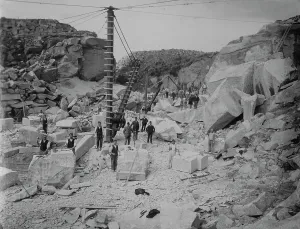 Maen Quarry Print, Constantine, Cornwall 1900: Granite quarry workers