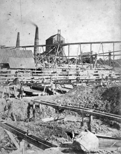 Pednandrea stamps and mine dressing floor at Wheal Sparnon, Redruth, Cornwall. 1865 Pednandrea stamps and mine dressing floor at Wheal Sparnon, Redruth, Cornwall. 1865