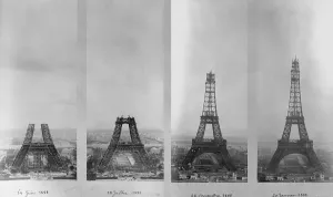 Prints of To illustrate 120 years of the Eiffel Tower. A montage of 4 photos of the construction of the Eiffel Tower in Paris Paris Prints: Eiffel Tower Construction Print