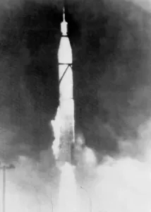 Print of the Jupiter C rocket launching Explorer 1 satellite