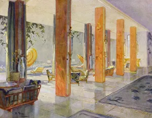 1930s interiors: Garden Hall of a hotel (colour litho) 1930s interiors: Garden Hall of a hotel (colour litho)