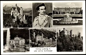 Ak Konig Ludwig II und seine Schlosser, Neuschwanstein, Hohenschwangau (b/w photo) Ak Konig Ludwig II und seine Schlosser, Neuschwanstein, Hohenschwangau (b/w photo)