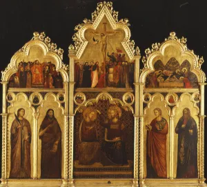 An Altarpiece in three Sections: Center: The Coronation of the Virgin An Altarpiece in three Sections: Center: The Coronation of the Virgin