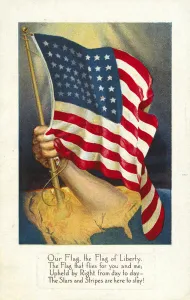 American flag emerging from America (colour litho) American flag emerging from America (colour litho)