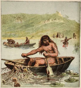 Ancient Briton in his Boat, pub. 1890 (colour lithograph) Ancient Briton in his Boat, pub. 1890 (colour lithograph)