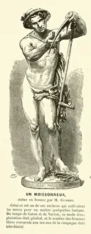 Ancient Roman reaper sharpening his scythe (engraving) Ancient Roman reaper sharpening his scythe (engraving)