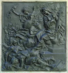 The Angel of France Expelling the Heretics, detail from the pedestal of a statue of Louis The Angel of France Expelling the Heretics, detail from the pedestal of a statue of Louis