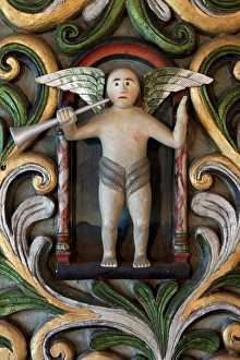 Angel with a trumpet, detail of the altarpiece, Mo I Rana church Angel with a trumpet, detail of the altarpiece, Mo I Rana church