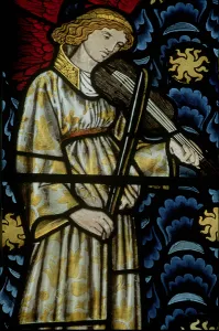 Angel with a violin, stained glass window, 1869 (see also 54932 & 77951) Angel with a violin, stained glass window, 1869 (see also 54932 & 77951)