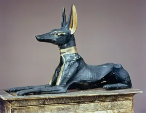 Anubis, Egyptian god of the dead from a chest in the form of a shrine Anubis, Egyptian god of the dead from a chest in the form of a shrine