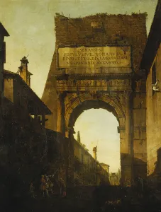 The Arch of Titus, Rome, with the Wall and Gate of the Farnese Gardens The Arch of Titus, Rome, with the Wall and Gate of the Farnese Gardens