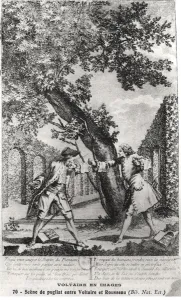 Argument between Jean-Jacques Rousseau (1712-78) and Voltaire (1694-1778) (engraving) Argument between Jean-Jacques Rousseau (1712-78) and Voltaire (1694-1778) (engraving)