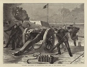 Artillery Volunteers at Shoeburyness, First Shot at the Running Target (engraving) Artillery Volunteers at Shoeburyness, First Shot at the Running Target (engraving)