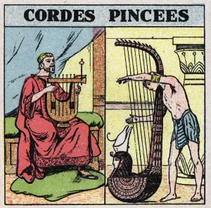 String Instrument Art Prints: Musical instruments: string instruments clamped. Lyre and harp players in Antiquite