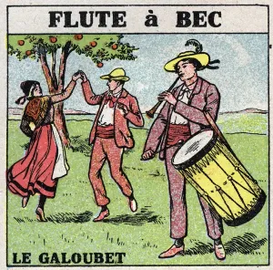 Antique Musical Instrument Prints: Musical instruments: wind instruments. Galubet player (flute a beak)