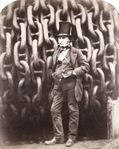 Great Eastern Ship Prints: Isambard Kingdom Brunel, standing in front of the launching chains of