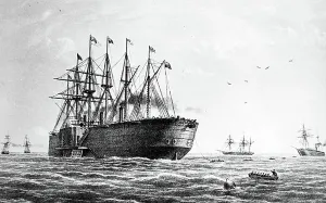 Great Eastern Ship Prints: The Great Eastern used during the creation of the Atlantic Telegraph, 1850