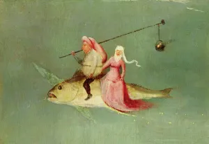 Prints of XIR154090 The Temptation of St B Prints: A couple rides a fish in an oil on panel print