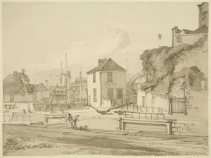 Bristol City Landmarks Prints: Entrance Lock from Floating Harbour to Bathurst Basin, 1822 (pencil & w / c on paper)