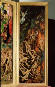 Bible Scene Depiction Prints: Triptych with the Last Judgement, right shutter (triptych on panel)