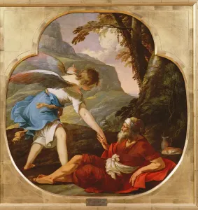 Print of Elijah Rescued by an Angel, oil on copper