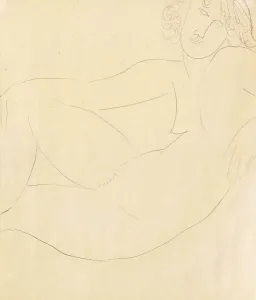 Femme Nue Accoudee, 1918 (Pencil on Paper Print)