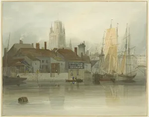 Avon River England Prints: Redcliffe Tower and Back from Ferry Slip, Queen Square, 1826 (pencil & w / c on paper)