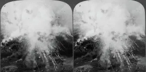 Black And White War Images Prints: An ammunition wagon exploding, 1900