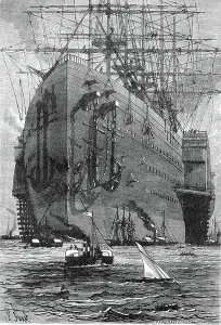 Great Eastern Steam Ship Prints: Illustration of the novel by Jules Verne A floating city
