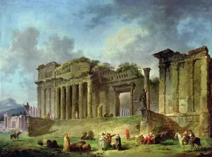 Man Sketching Temple Ruins Print (Oil on Canvas)