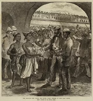 Cape Coast Collection: The Ashantee War, paying the Fantee Women Carriers at Cape Coast Castle (engraving)