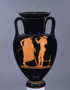 Attic red-figure amphora depicting elderly bearded male and a youth Attic red-figure amphora depicting elderly bearded male and a youth