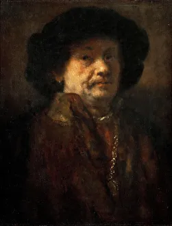 Autoportrait en manteau de fourrure avec une chaine en or et boucle d' Autoportrait en manteau de fourrure avec une chaine en or et boucle d'