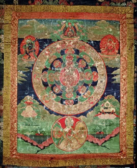 Fine arts Collection: Bardo Mandala, Thangka showing the period between death and reincarnation (gouache