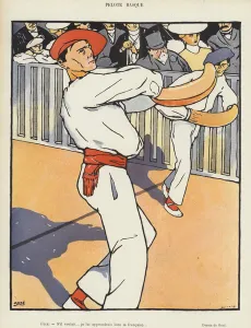 Basque pelota. Illustration for Le Rire (colour litho) Basque pelota. Illustration for Le Rire (colour litho)