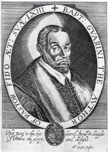 Battista Guarini, frontispiece to 'Il Pastor Fido', 1647 (engraving) (b/w photo) Battista Guarini, frontispiece to 'Il Pastor Fido', 1647 (engraving) (b/w photo)