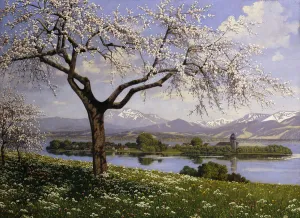 A Bavarian Lake Landscape in Spring, (oil on canvas) A Bavarian Lake Landscape in Spring, (oil on canvas)