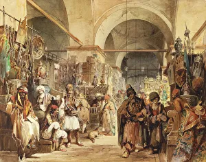 In the Bazaar, 1854 (pencil and watercolour heightened with white) In the Bazaar, 1854 (pencil and watercolour heightened with white)