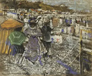 On the Beach; Bank Holiday, (pastel on brown paper) On the Beach; Bank Holiday, (pastel on brown paper)