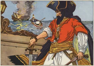 Blackbeard, the most famous of the Atlantic Coast pirates (colour litho) Blackbeard, the most famous of the Atlantic Coast pirates (colour litho)