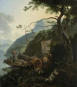Boatmen Moored on the Shore of an Italian Lake, 1650-70 (oil on canvas) Boatmen Moored on the Shore of an Italian Lake, 1650-70 (oil on canvas)