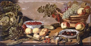 Bowls of Cherries and Blackberries, a Basket of Grapes, Apples and Red currants Bowls of Cherries and Blackberries, a Basket of Grapes, Apples and Red currants