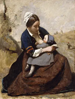 Breton Breastfeeding her Child; Bretonne Allaitant son Enfant, 1855-1860 (oil on zinc) Breton Breastfeeding her Child; Bretonne Allaitant son Enfant, 1855-1860 (oil on zinc)