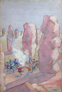 Breton gnomes dancing around a stone circle, late 19th century (oil on canvas) Breton gnomes dancing around a stone circle, late 19th century (oil on canvas)