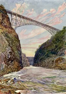 The bridge over the Victoria Falls, Rhodesia (colour litho) The bridge over the Victoria Falls, Rhodesia (colour litho)