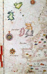 The British Isles, Iberia and Northwest Africa, detail from a world atlas, 1565 (vellum) The British Isles, Iberia and Northwest Africa, detail from a world atlas, 1565 (vellum)