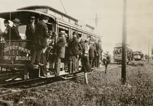 Brooklyn trolleys bound for Coney Island, New York City, c.1897 (litho) Brooklyn trolleys bound for Coney Island, New York City, c.1897 (litho)