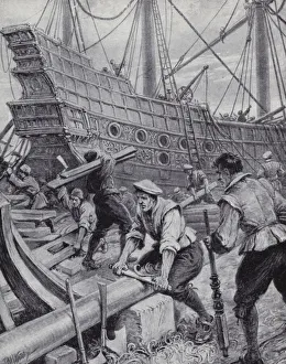 Building of the English galleon Ark Royal, the flagship in the fight against the Spanish Building of the English galleon Ark Royal, the flagship in the fight against the Spanish