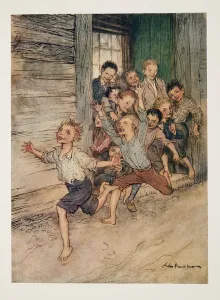 'Bursting forth like a legion of young imps ' 'Bursting forth like a legion of young imps '